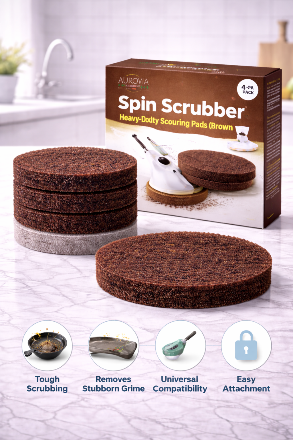 Aurovia Essentials Spin Scrubber Heavy-Duty Scouring Pad (Brown)